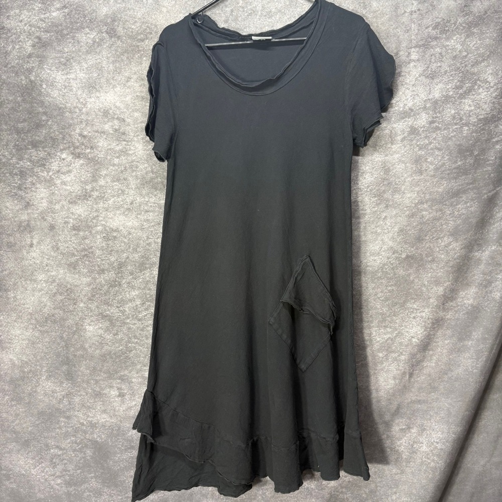 Oh My Gauze LA Cotton Gauze Knee Length Dress Size 1 Black Asymmetric Lagenlook